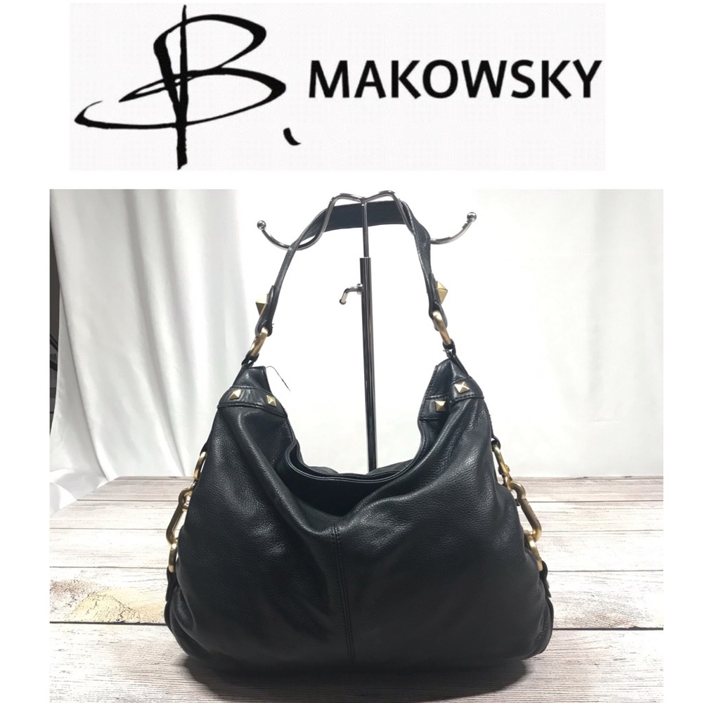 B Makowsky Black Soft Leather Shoulder Hobo Bag